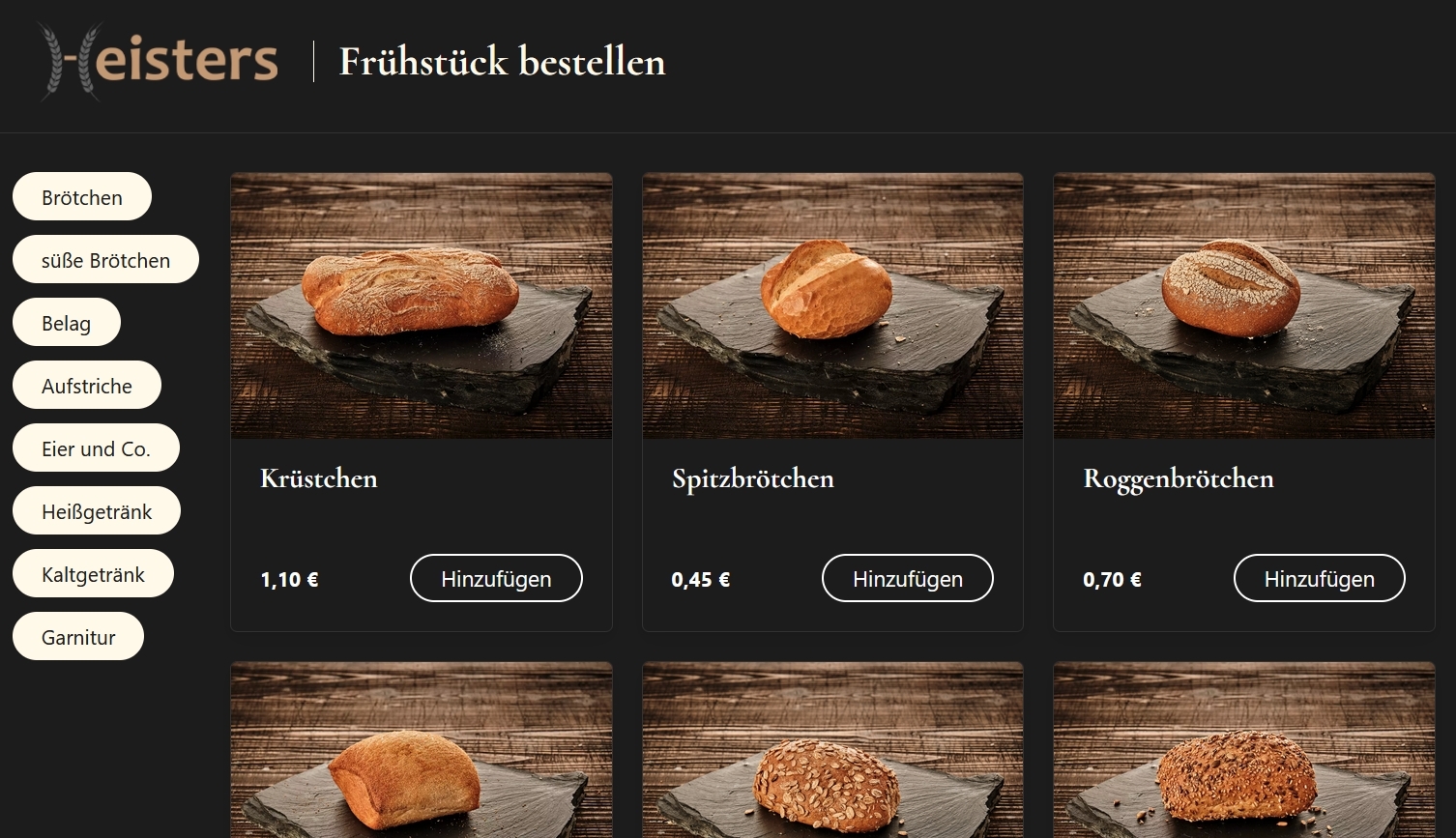 Bäckerei Heisters – Online-Frühstücksbestellung